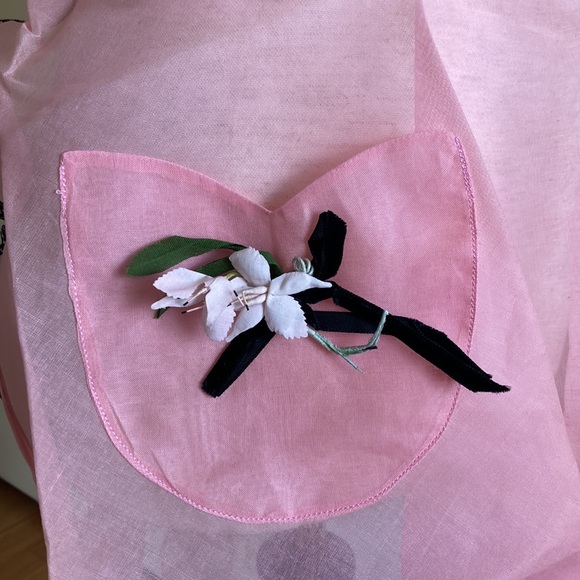 Vintage 50s Pink Flower Hostess Cocktail Tea Apron - Picture 3 of 6